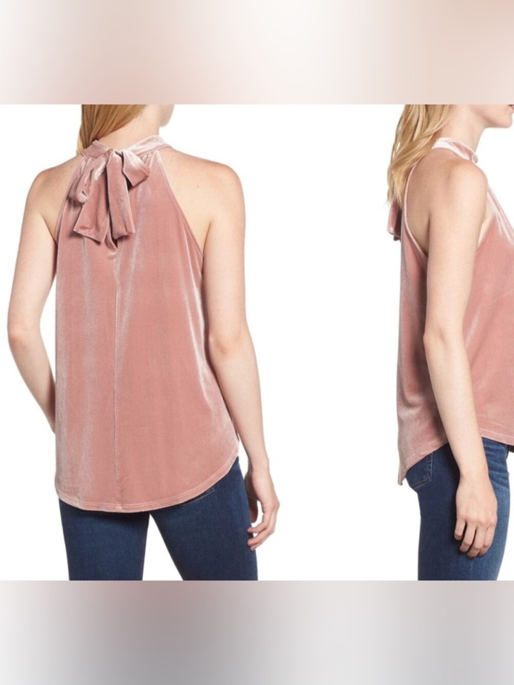 Girly coquette Y2K flirty baby pink velvet bow tie halter going out top